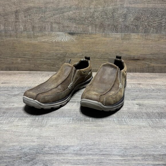 Skechers Brown Leather Loafers Men's Size 13 - Picture 1 of 7
